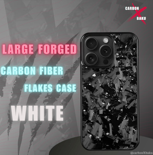 Iphone Large  Carbon FIber Flakes Case | White
