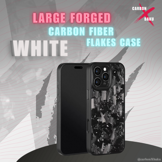 Iphone Large  Carbon FIber Flakes Case | White