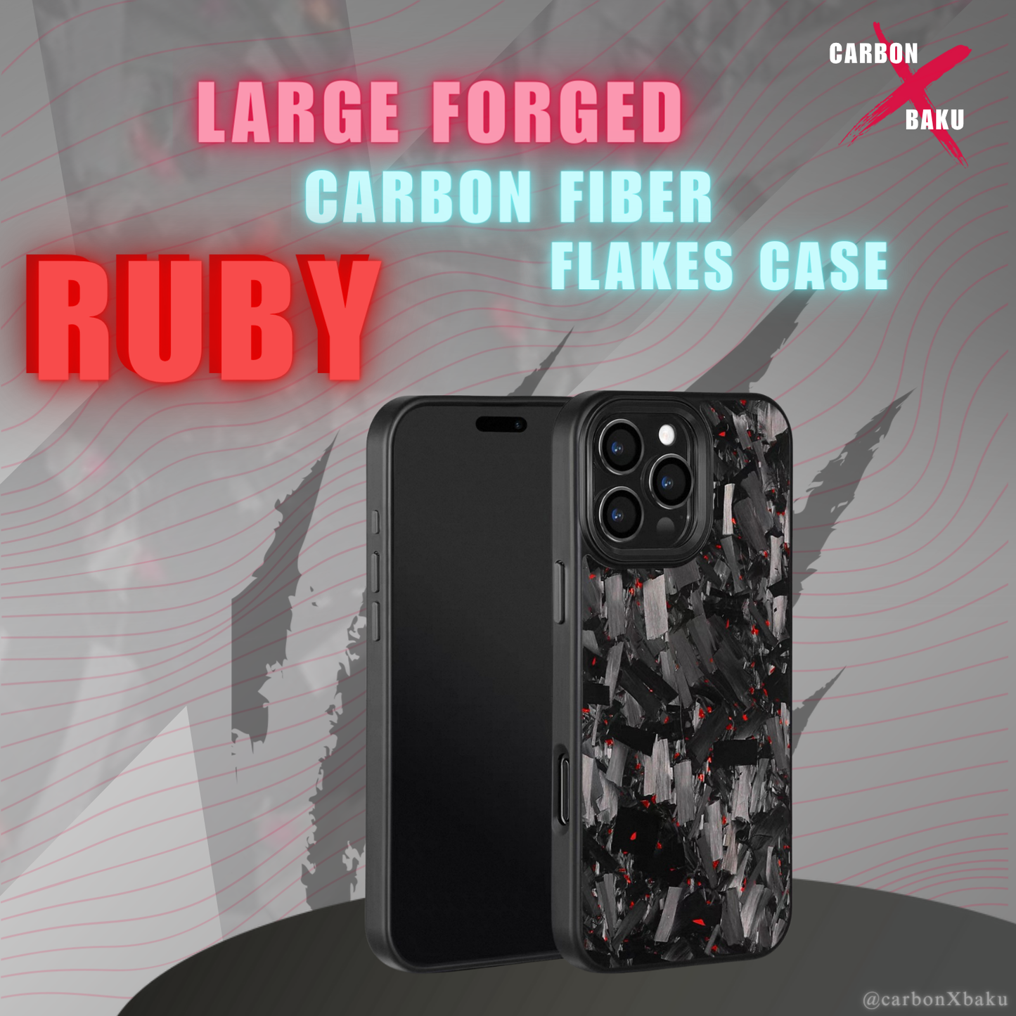 Iphone Large  Carbon FIber Flakes Case | Ruby