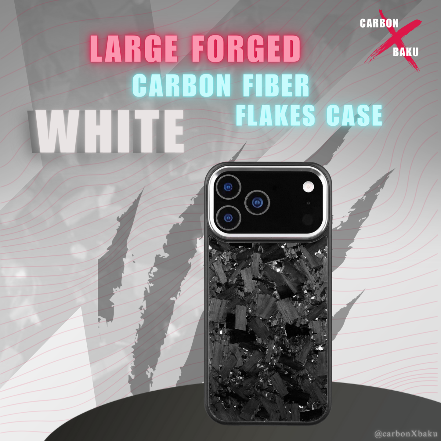 Iphone Large  Carbon FIber Flakes Case | White