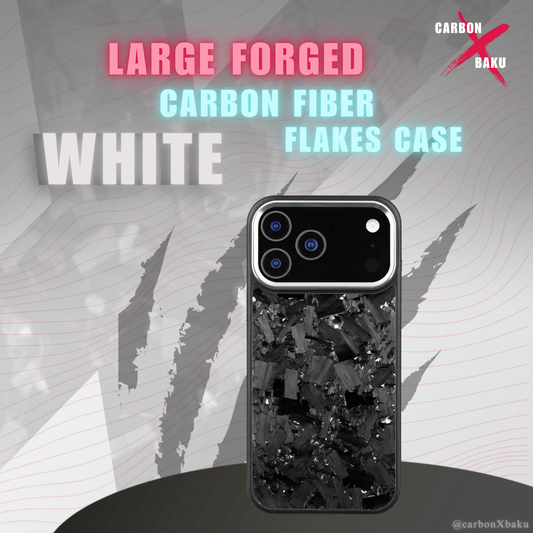 Iphone Large  Carbon FIber Flakes Case | White