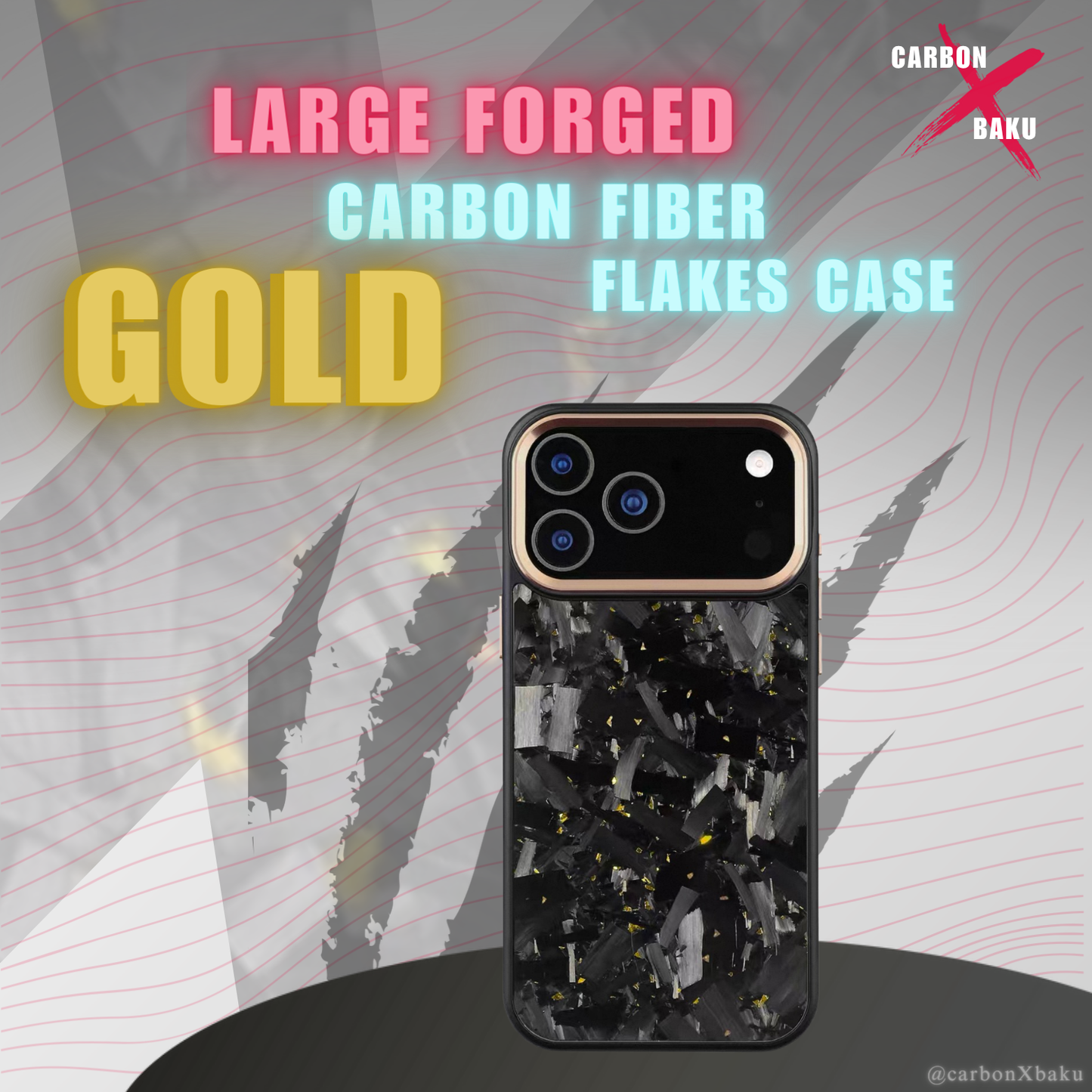 Iphone Large  Carbon FIber Flakes Case | Gold